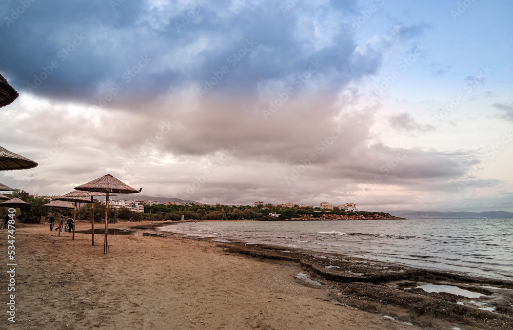 sandy and rocky this beach named Marikes in Rafina city, near Athens, Greece sandy and rocky this beach named Marikes in Rafina city, near Athens, Greece