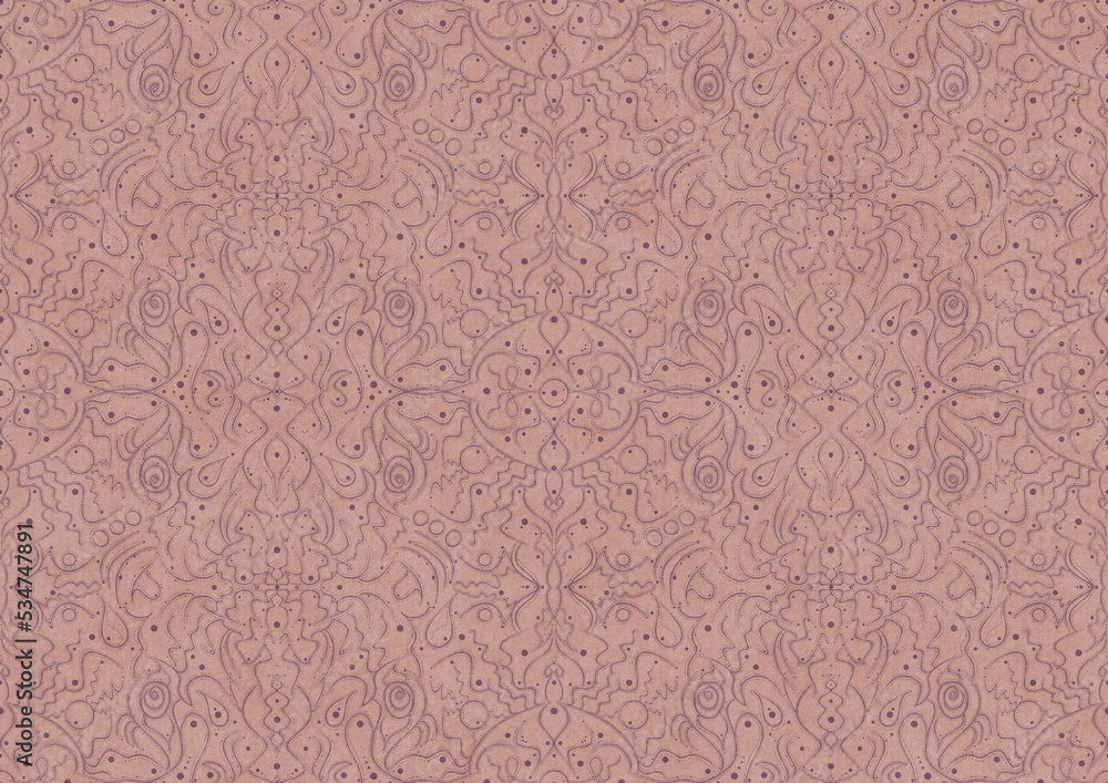 Hand-drawn abstract seamless ornament. Purple on a pale pink background. Paper texture. Digital artwork, A4. (pattern: p07-2b) Hand-drawn abstract seamless ornament. Purple on a pale pink background. Paper texture. Digital artwork, A4. (pattern: p07-2b)