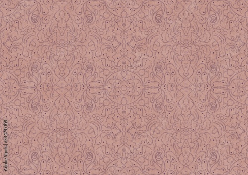 Hand-drawn abstract seamless ornament. Purple on a pale pink background. Paper texture. Digital artwork, A4. (pattern: p07-2b)
