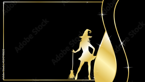 elegant luxury golden halloween pretty witch girl invitation background card illustration in vector format