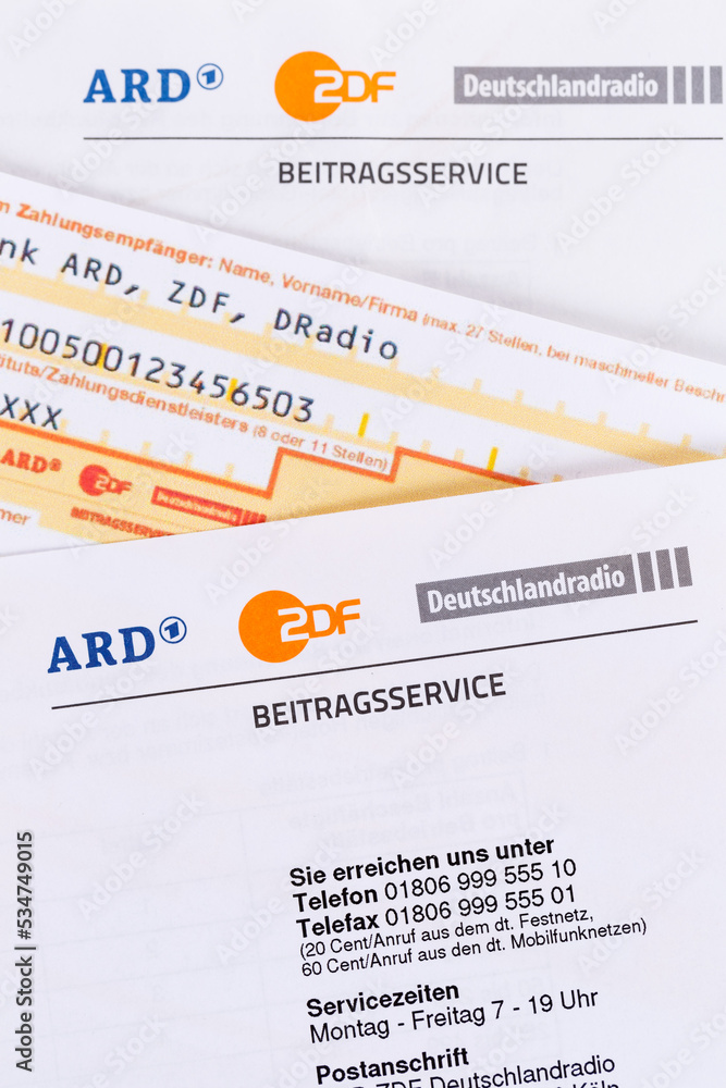 Beitragsservice von ARD und ZDF Rundfunkgebühr Rundfunkbeitrag GEZ mit Überweisungsschein Beitragsservice von ARD und ZDF Rundfunkgebühr Rundfunkbeitrag GEZ mit Überweisungsschein