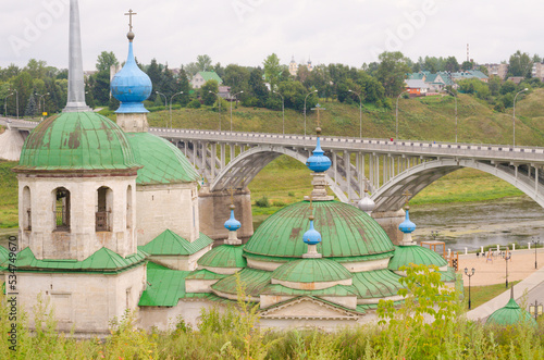 The ancient church of the Nativity of the Blessed Virgin Mary (Paraskeva Friday on the market square) on the early July morning. Staritsa, Tver region, Russia