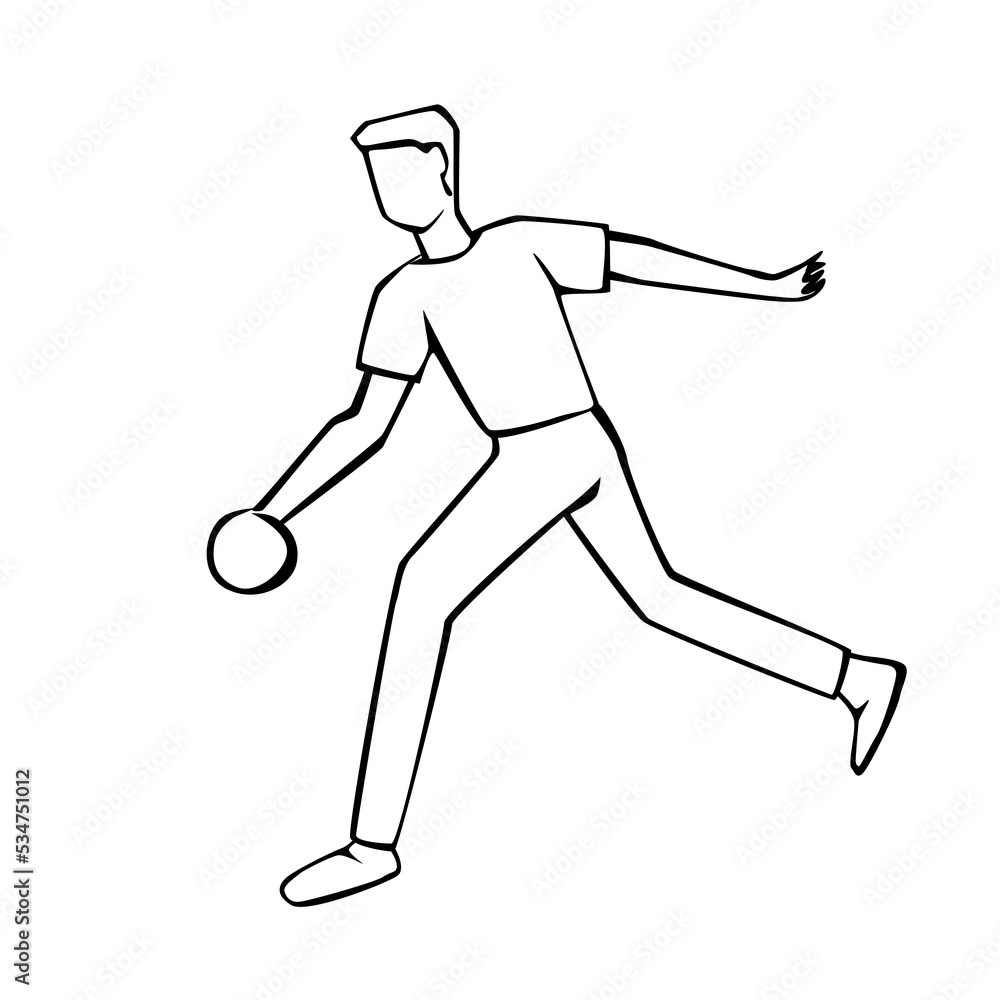 Vector illustration of hand drawn a man throwing a bowling ball isolated on white background. ..Sports concept..