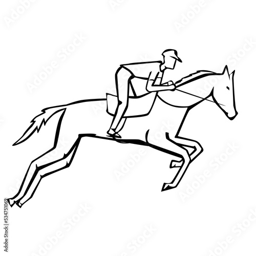 Vector illustration of hand drawn a man rides on horse isolated on white background. ..Equestrian sport...