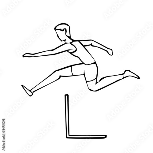 Vector illustration of hand drawn a athletic man performing jumping over the fence isolated on white background. Sports concept
