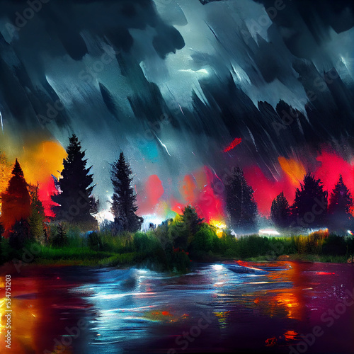 A abstract Illustration of a stormy colorful landscape