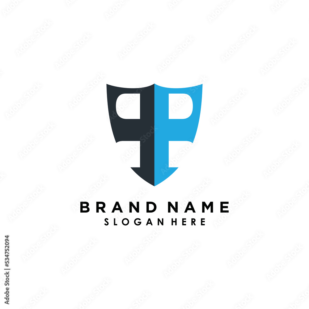 Obraz premium letter p and p logo design vector with icon shield creative