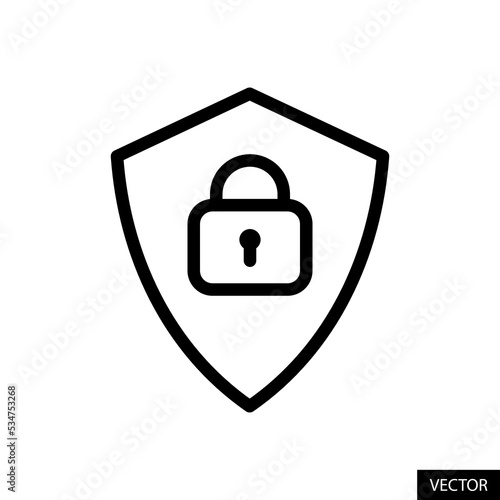Shield with lock, 2FA, Two factor authentication concept vector icon in line style design for website, app, UI, isolated on white background. Editable stroke. Vector illustration.