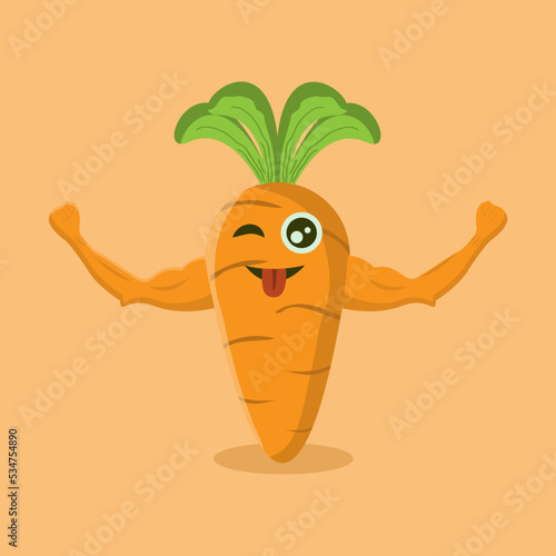 carrot character with a strong hand muscle
