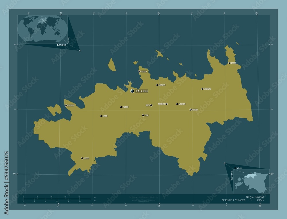 Harju, Estonia. Solid. Labelled points of cities Harju, Estonia. Solid. Labelled points of cities