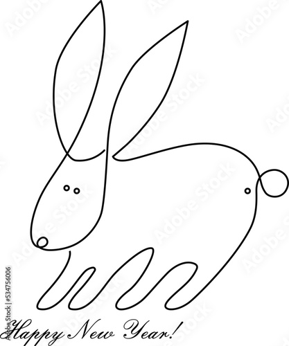 Crazy Bunny Chinese New Year. The rabbit is the symbol of the Chinese horoscope. Continuous line drawing. Vector illustration.