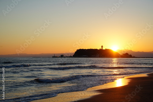Beach and island dyed with the evening colors