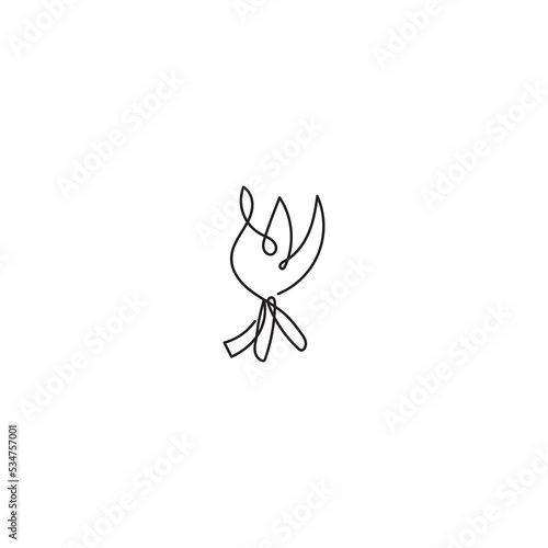Continuous line campfire. a minimalistic campfire line monoline logo vector icon illustration