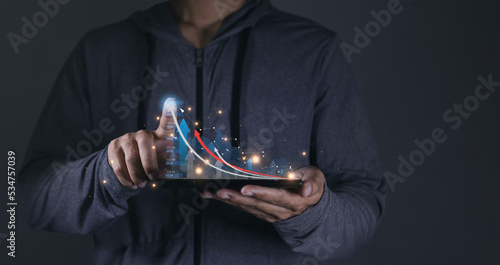 Business finance technology concept and investment trading trader investor.  businessman analyzing forex trading graph financial data. stock market investments funds and digital assets.