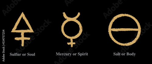The Alchemical symbols of Sulfur, Mercury, Salt
The three primes in alchemy
