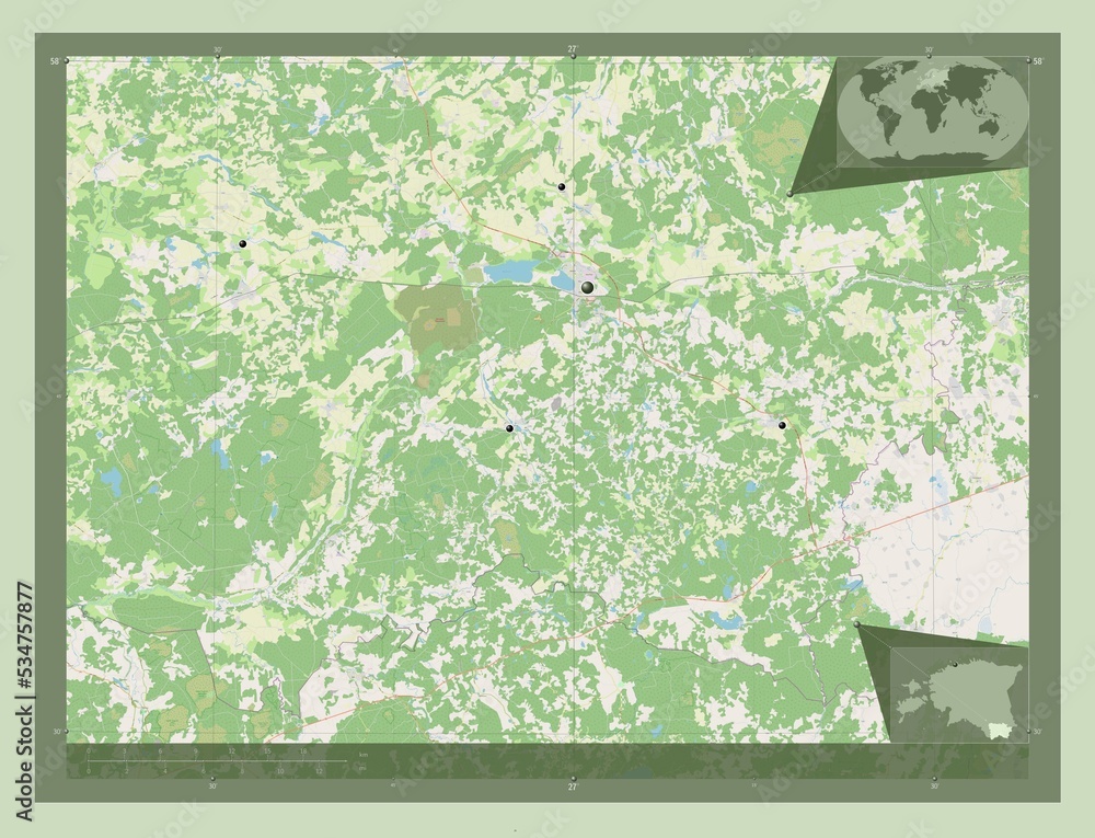 Fototapeta premium Voru, Estonia. OSM. Major cities