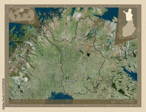 Obraz na płótnie Lapland, Finland. High-res satellite. Labelled points of cities w salonie