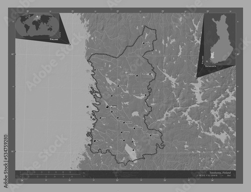 Satakunta, Finland. Bilevel. Labelled points of cities photo