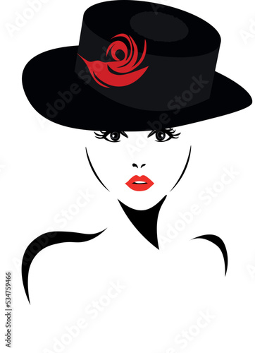 woman with hat. Woman with red lips in a hat