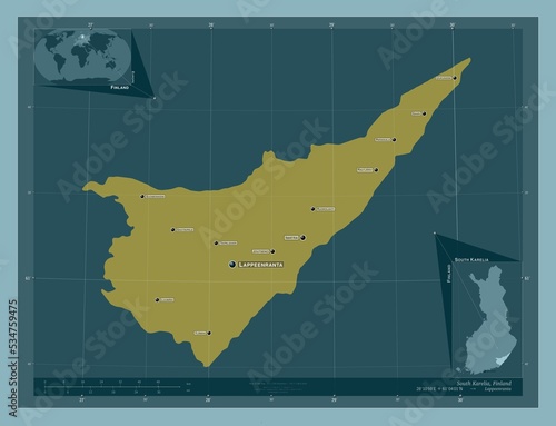 South Karelia, Finland. Solid. Labelled points of cities photo