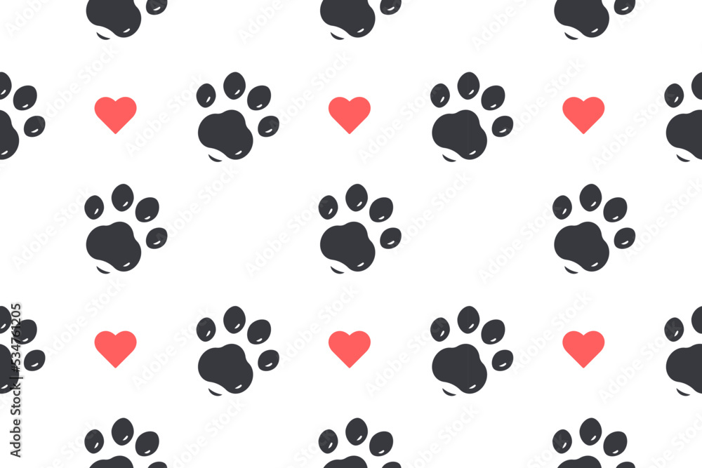 Trendy and modern vector red black paw pattern seamless. Cute cat dog paws background. Paw print Trendy and modern vector red black paw pattern seamless. Cute cat dog paws background. Paw print