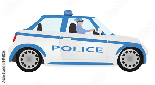 Policeman driving police car. vector