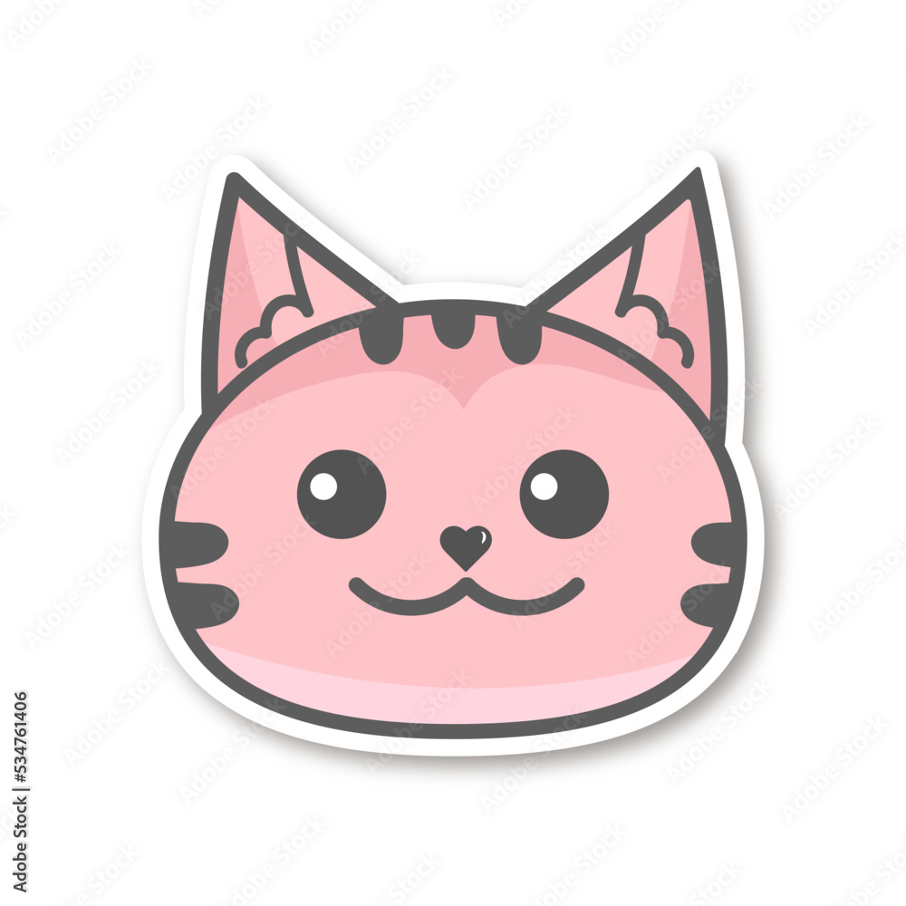 Vector cat face flat hand-drawn style. flat design style minimal vector illustration. Cartoon cat sticker trendy and modern. Pink cute cat