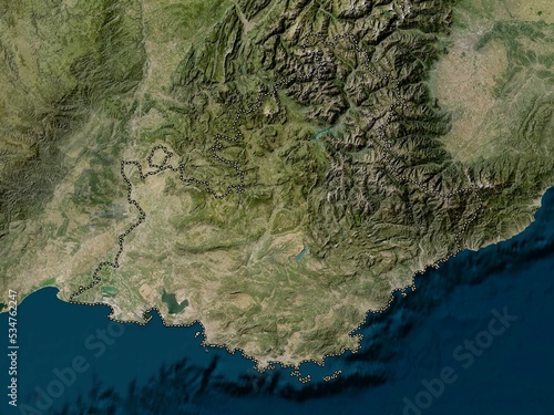 Provence-Alpes-Cote d'Azur, France. Low-res satellite. No legend