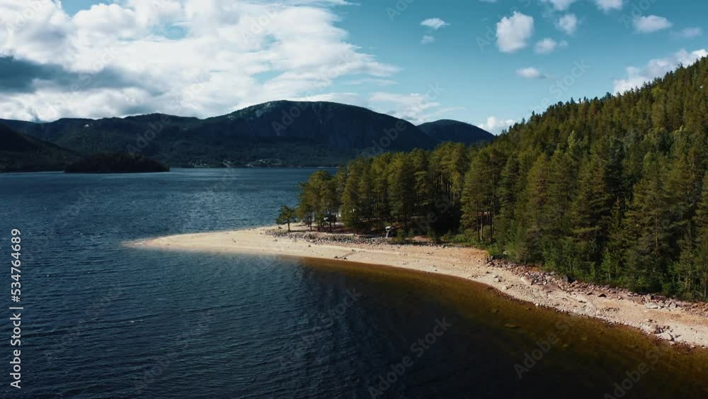 Aerial View of a big lake and valley in Telemark, Norway Aerial View of a big lake and valley in Telemark, Norway