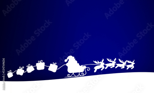 Weihnachtsmann im Schlitten mit Rentieren vor blauem Hintergrund