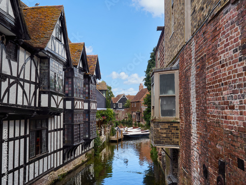 Typical buildings overlooking the Stour river in Canterbury, Kent, England, UK