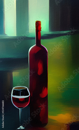 Creative design illustration of bottle. Digital art. Little surreal abstract form bottle. Wall decoration print, poster, canvas. Template for invitation, card, label background.