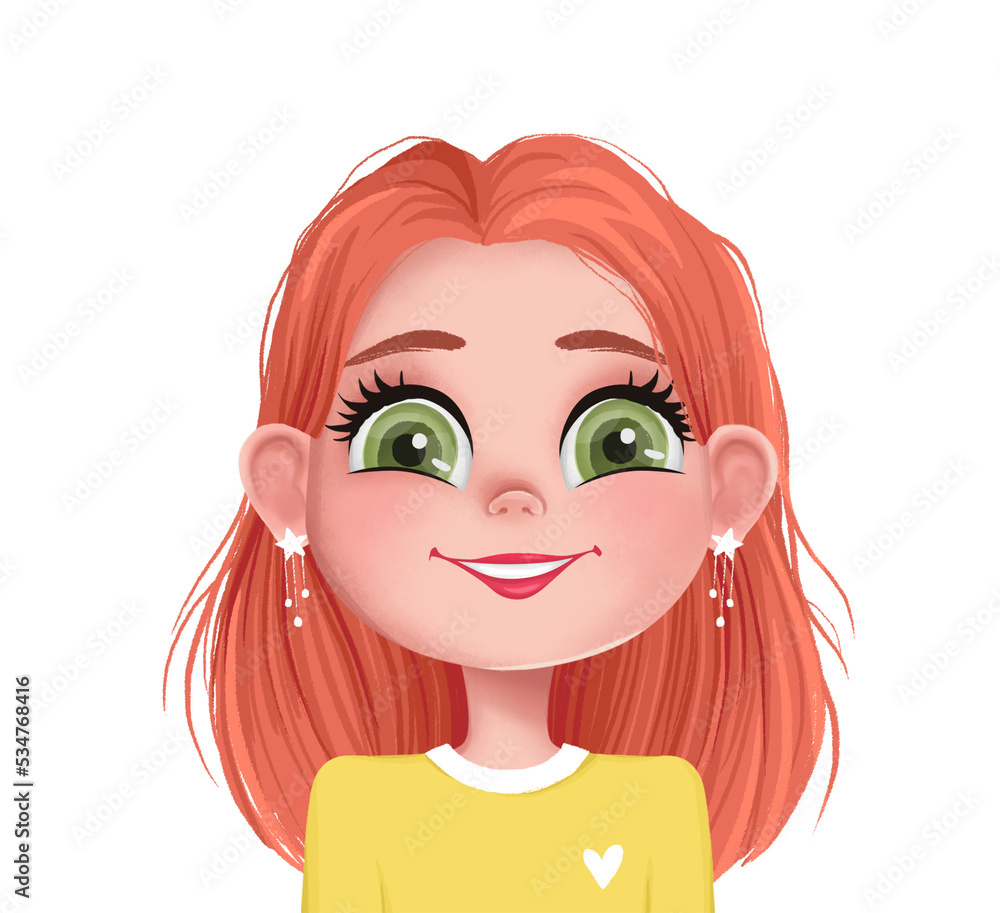 Cute Girl Illustration. Cartoon Avatar Portrait. Child Face Avatar. Smiling Little Girl. Kid Character.