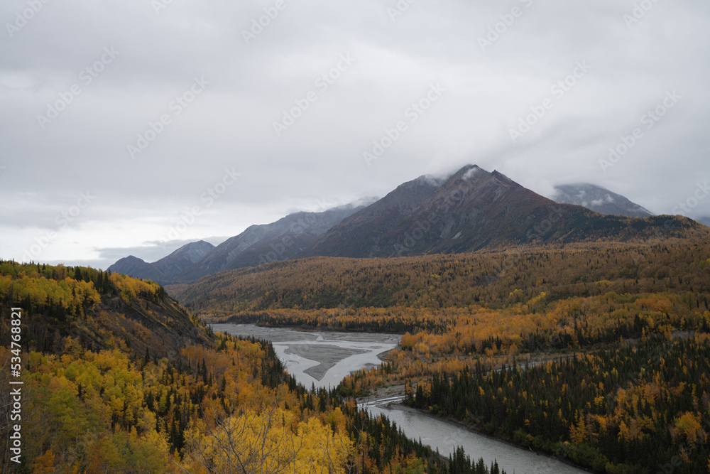 scenic view from the mountain - Glenn highway in Alaska