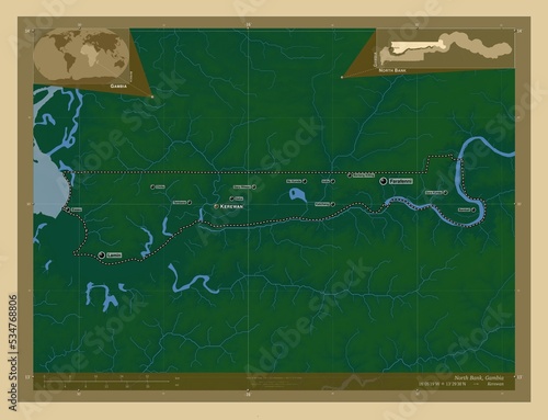 North Bank, Gambia. Physical. Labelled points of cities photo