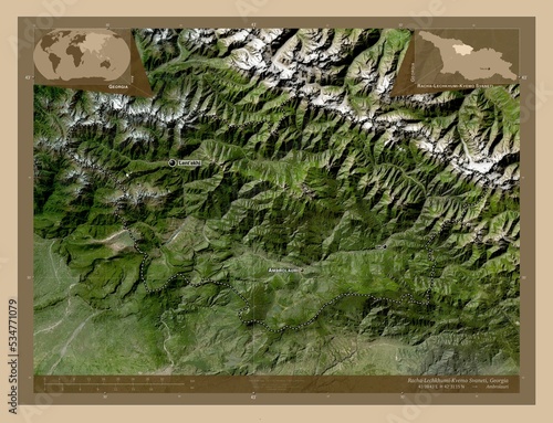 Racha-Lechkhumi-Kvemo Svaneti, Georgia. Low-res satellite. Labelled points of cities photo