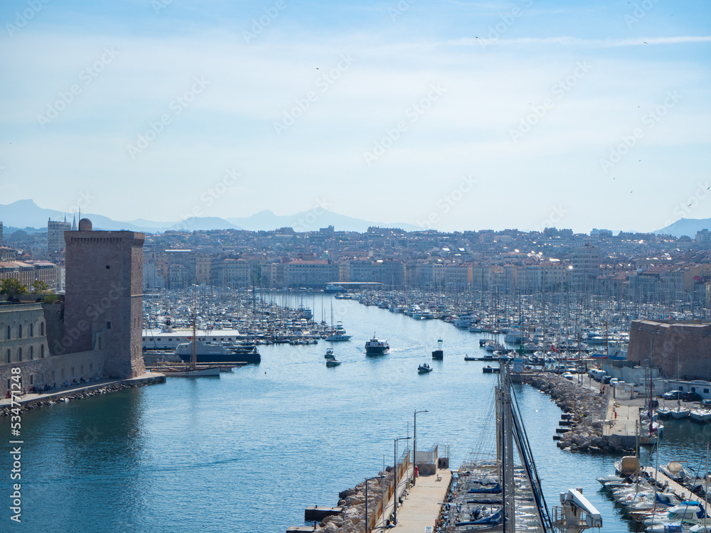 Marseille, France - May 15th 2022: Entrance towards the historic harbour