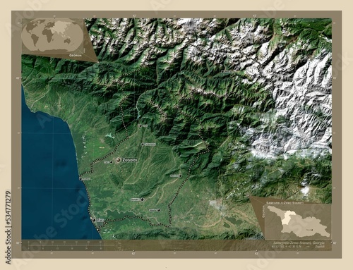 Samegrelo-Zemo Svaneti, Georgia. High-res satellite. Labelled points of cities photo