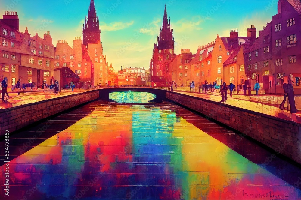 Obraz premium anime Tourists walking around the capital city This is a famous landmark Edinurgh city centre scotland Uk th 2 , Anime style no watermark