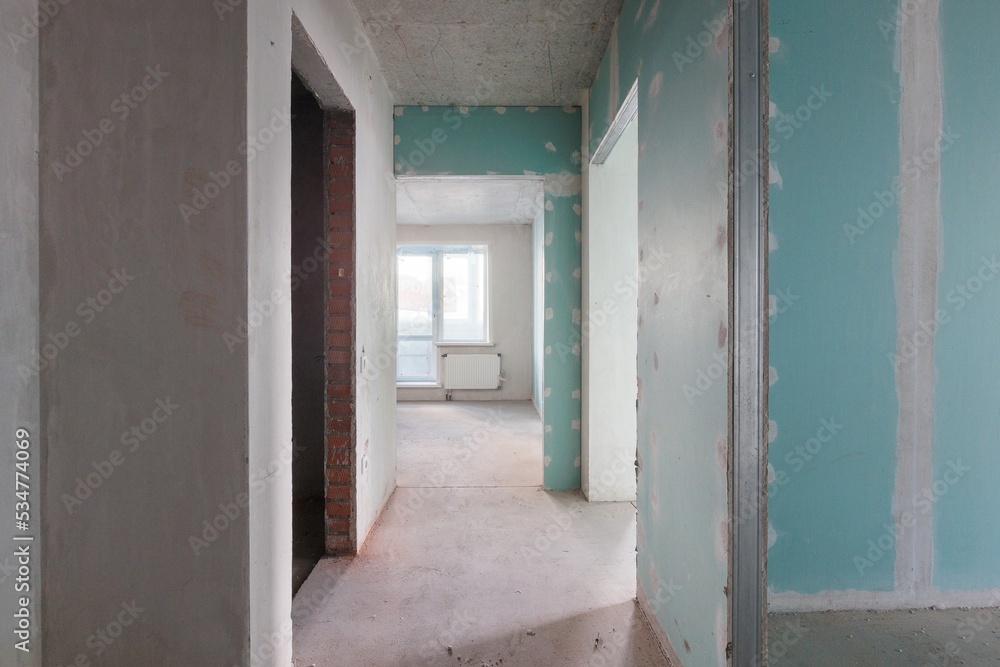 interior of the apartment without decoration in gray colors