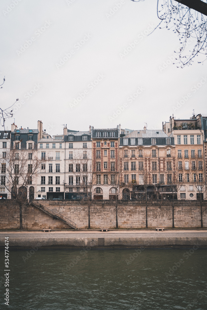 Parisian buildings along the Seine, in Paris, France