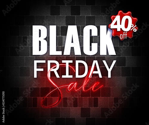 illustration with 3d elements black friday promotion banner 40 percent off sales increase