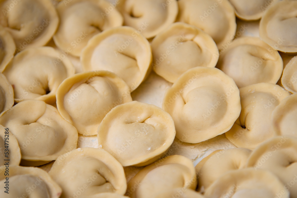 Traditional cuisine. Meat dumplings. Top view. Home made. Traditional cuisine. Meat dumplings. Top view. Home made.