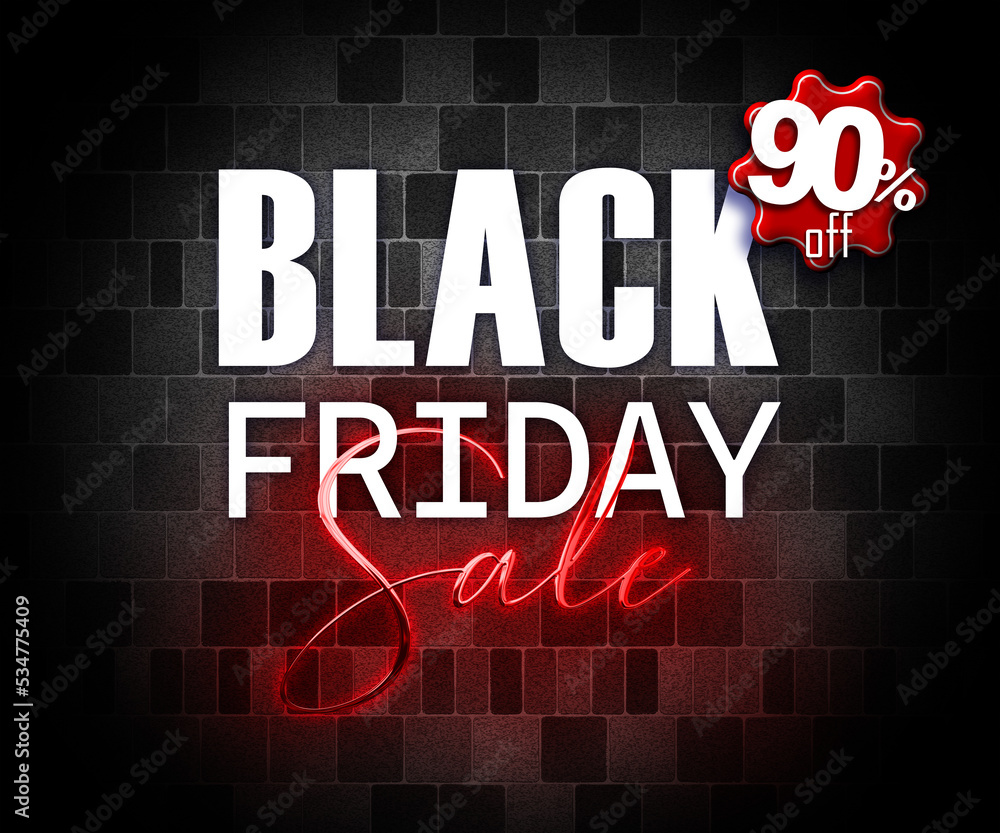 illustration with 3d elements black friday promotion banner 90 percent off sales increase