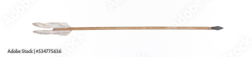 ancient wooden arrow on white background