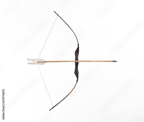 wooden hunting bow isolated on white background