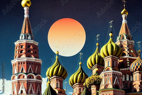 anime style, St Basils cathedral on Red Square in Moscow , Anime style no watermark