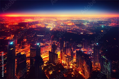 anime style, Top view of Kuala Lumper skyline at twilight , Anime style #534777030