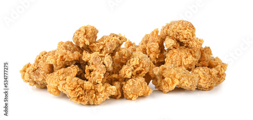 Fried popcorn chicken isolated on white background