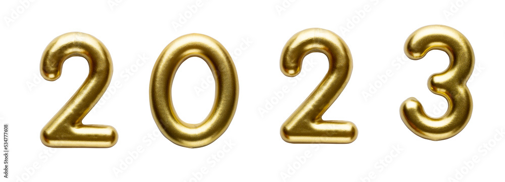 Gold metal numbers 2023 isolated on white Gold metal numbers 2023 isolated on white